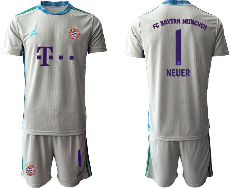 Men 2020-2021 club Bayern Munich gray goalkeeper #1 Soccer Jerseys